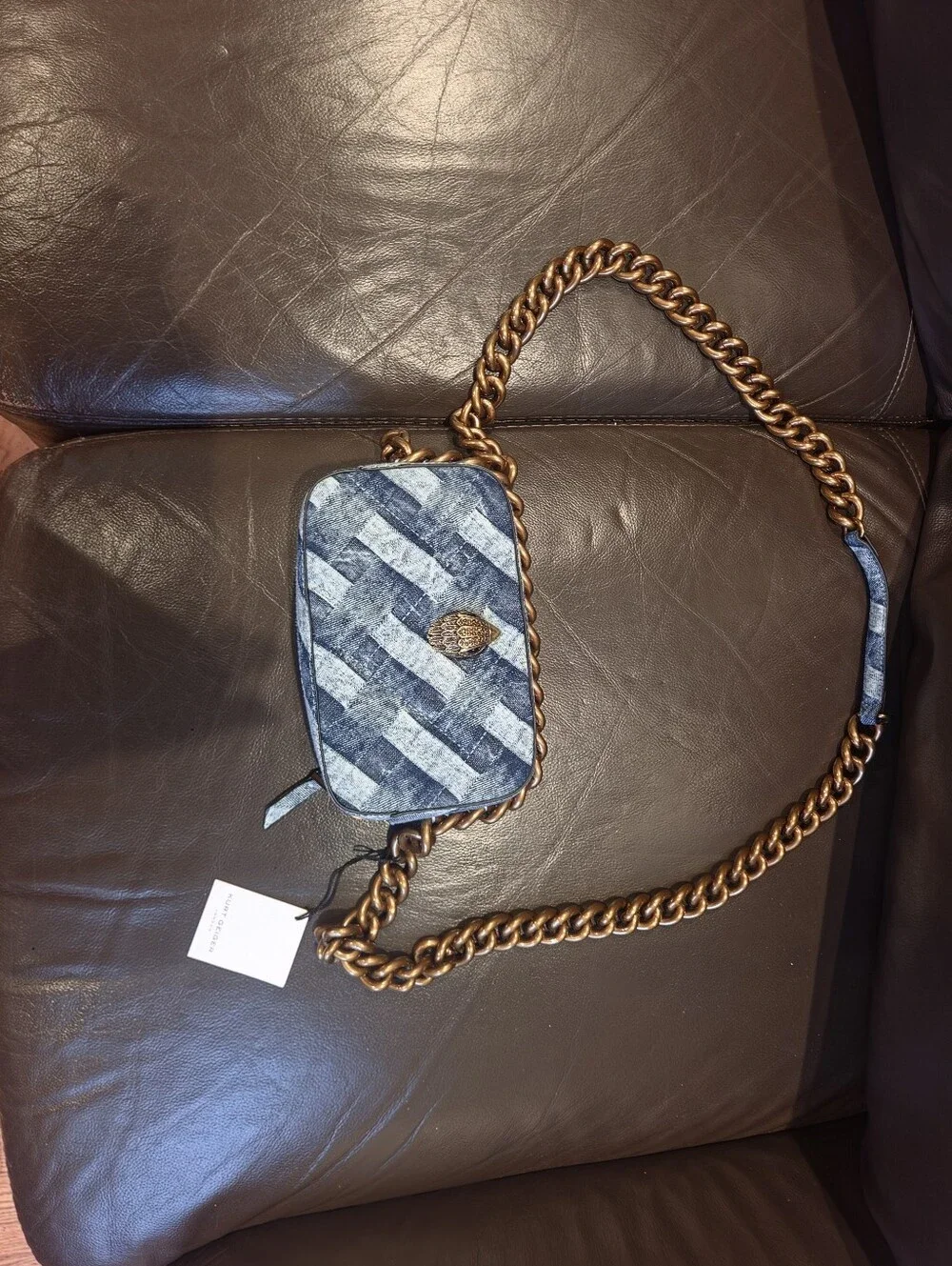 Kurt Geiger Blue Denim Crossbody with Bronze Chain